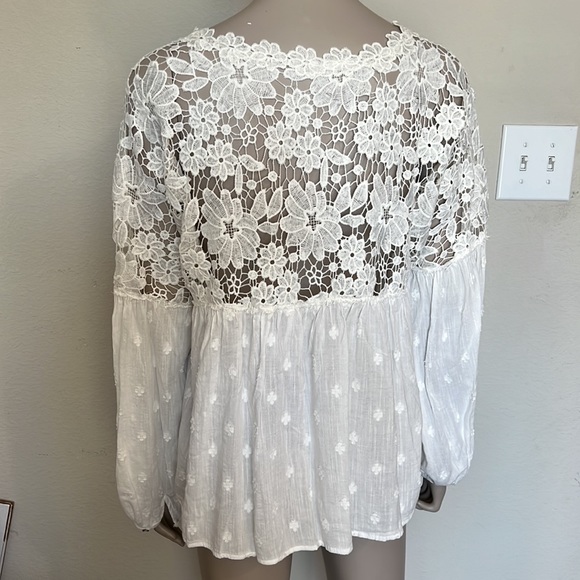 Free People Lina Lace Balloon Sleeve White embroidered lace Peasant Blouse Small - Picture 8 of 12